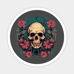 Skull with Tropical Flowers and Tribal Patterns Magnet